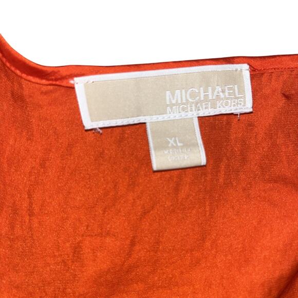 Michael Kors Women’s Red Orange Blouse Sz XL Flutter Blouse Silky Top Flowey - Picture 2 of 7